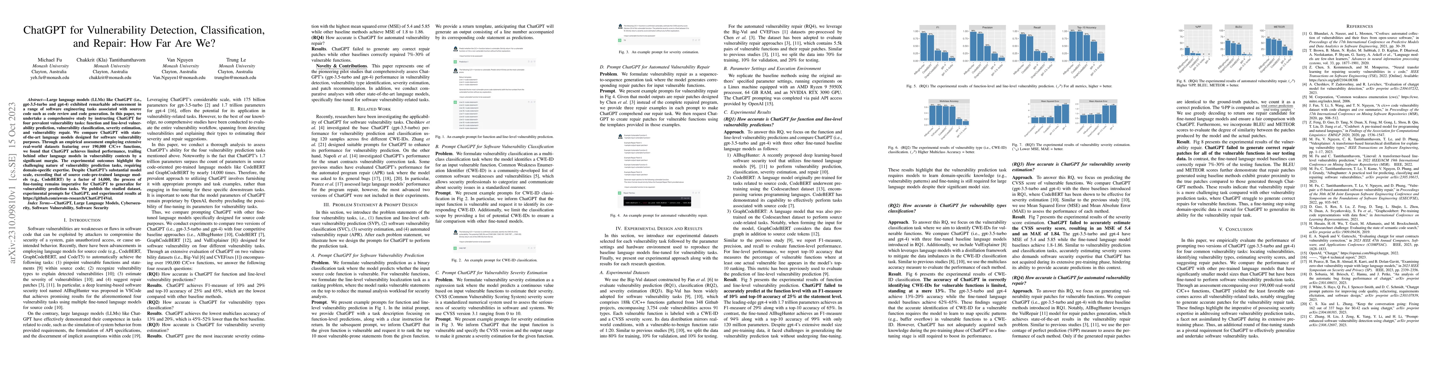 Thumbnail for ChatGPT for Vulnerability Detection, Classification, and Repair: How Far
  Are We?