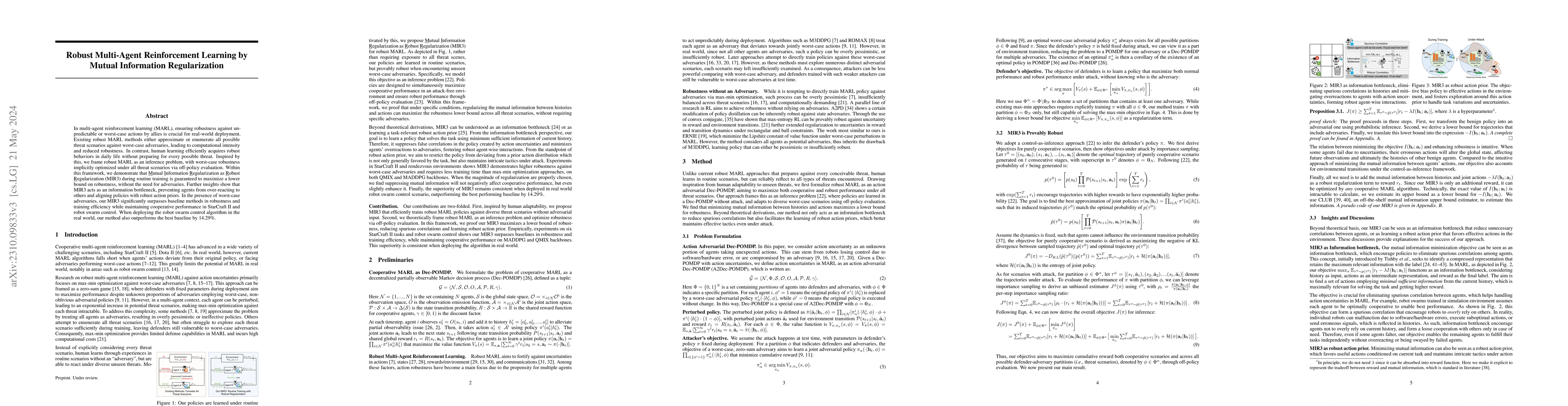 Thumbnail for Robust Multi-Agent Reinforcement Learning by Mutual Information
  Regularization