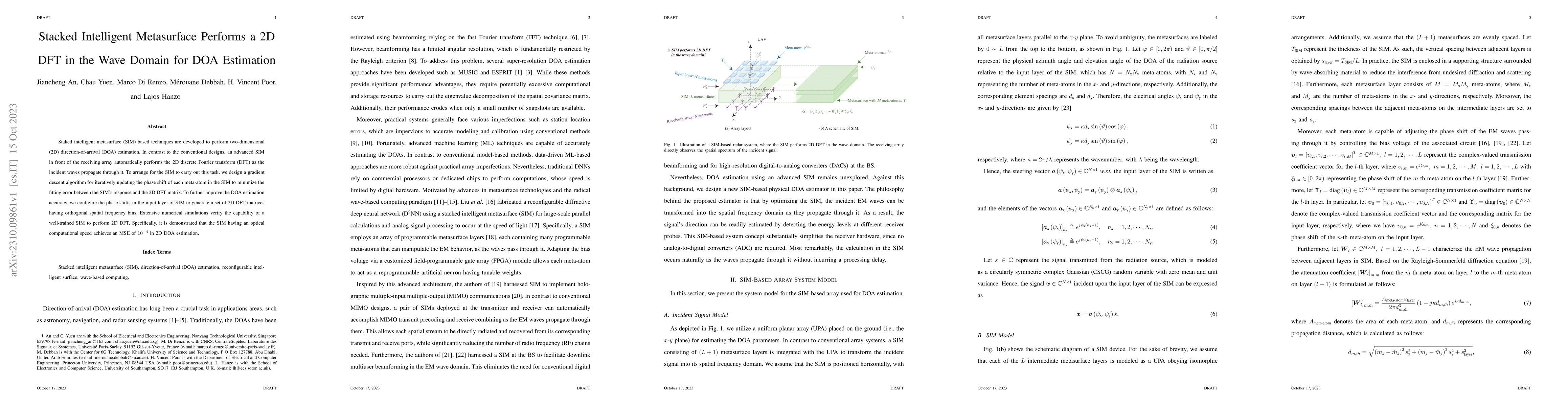 Thumbnail for Stacked Intelligent Metasurface Performs a 2D DFT in the Wave Domain for
  DOA Estimation