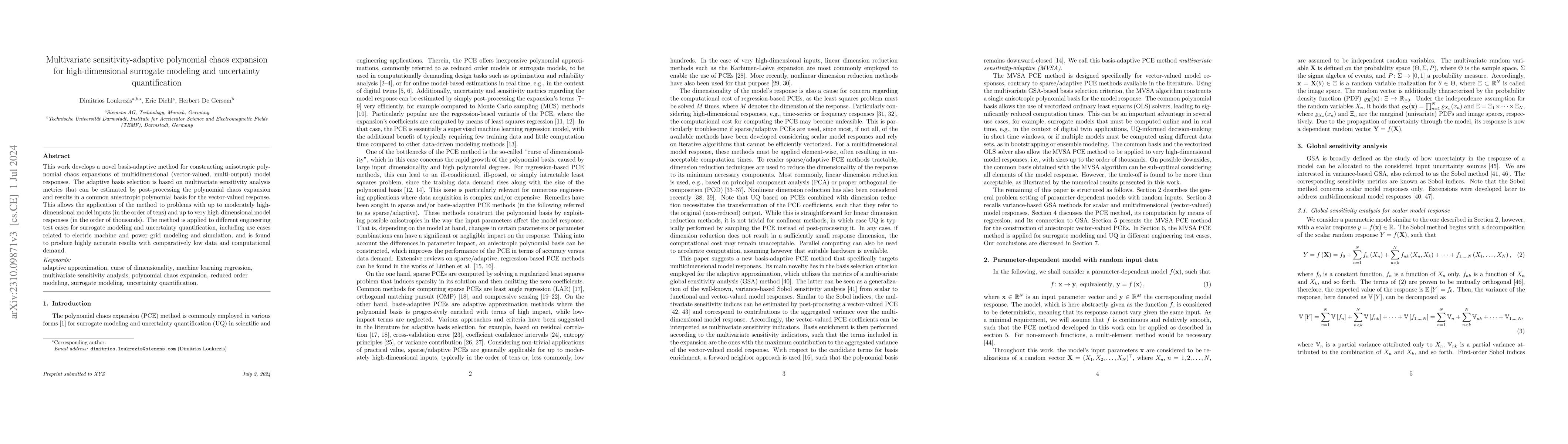 Thumbnail for Multivariate sensitivity-adaptive polynomial chaos expansion for
  high-dimensional surrogate modeling and uncertainty quantification