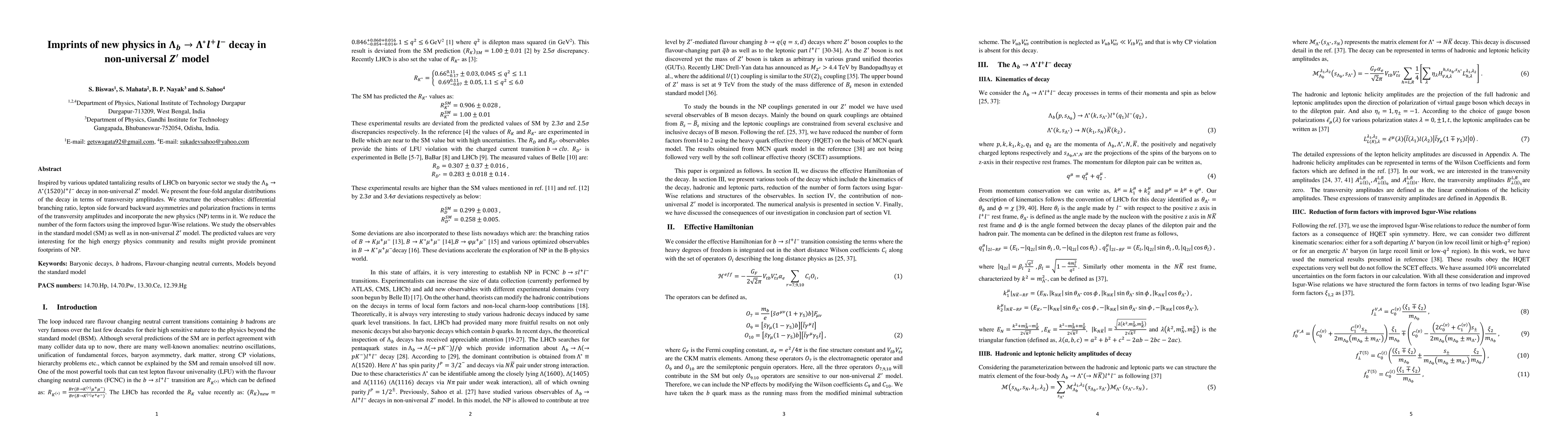 Thumbnail for Imprints of new physics in {\Lambda}_b decays into {\Lambda}*(1520)l^+
  l^- in non-universal Z^' model