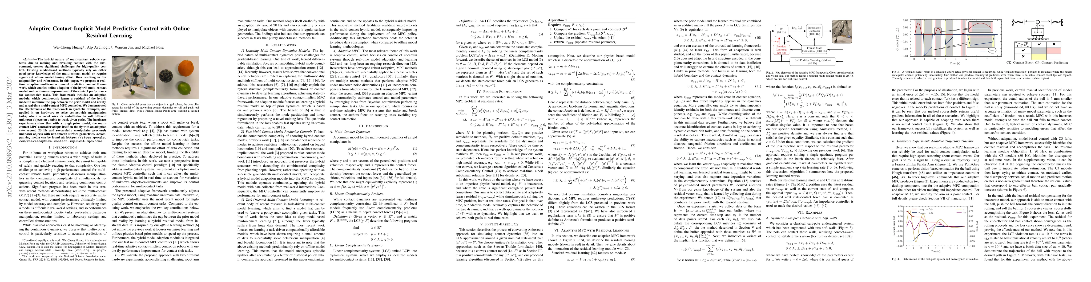 Thumbnail for Adaptive Contact-Implicit Model Predictive Control with Online Residual
  Learning