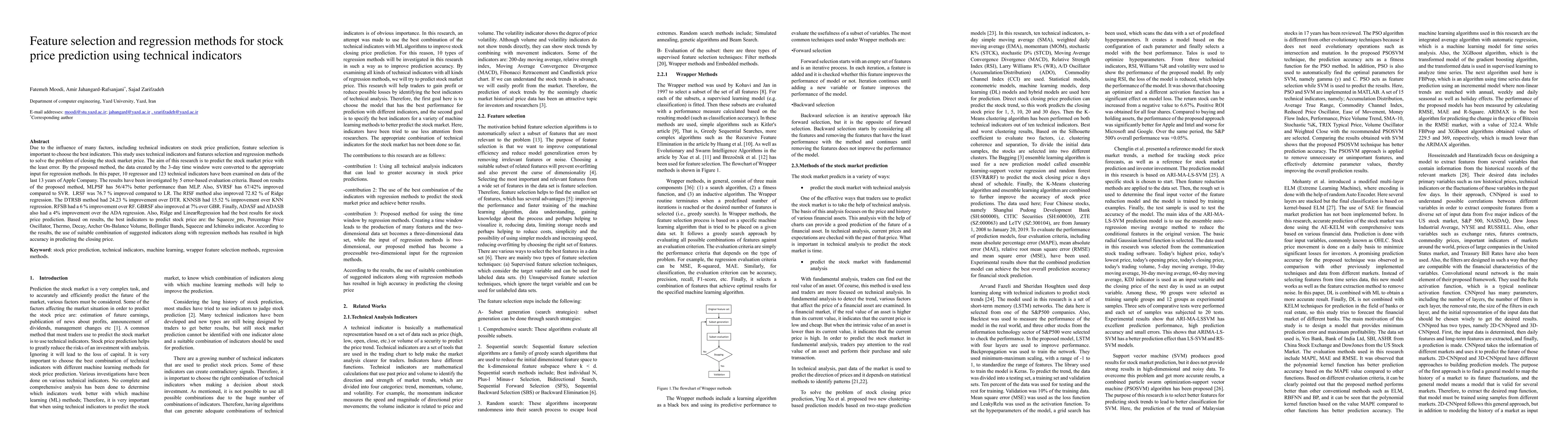 Thumbnail for Feature selection and regression methods for stock price prediction
  using technical indicators