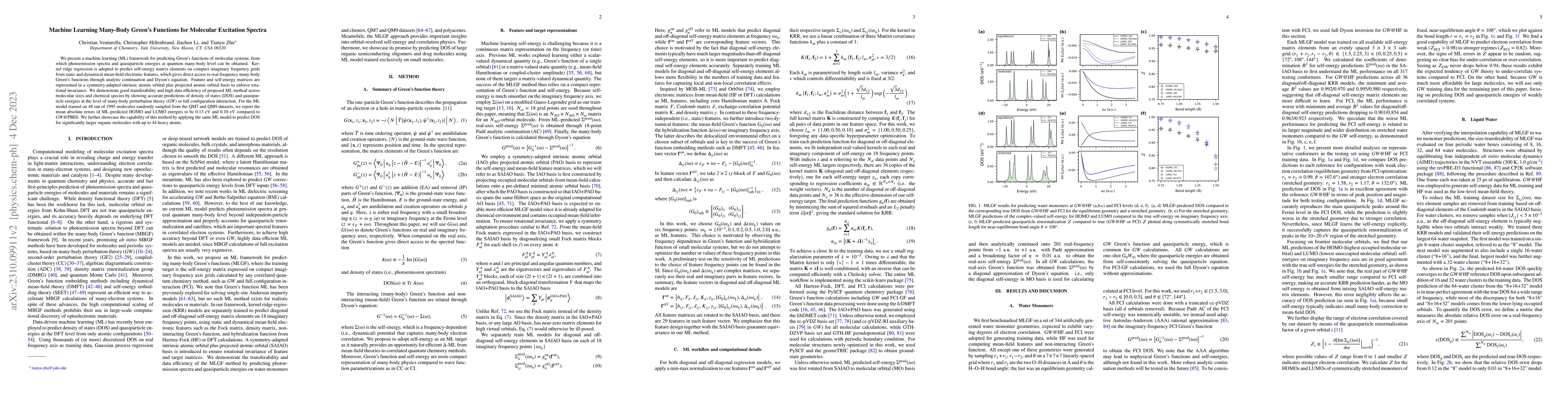 Thumbnail for Machine Learning Many-Body Green's Functions for Molecular Excitation
  Spectra