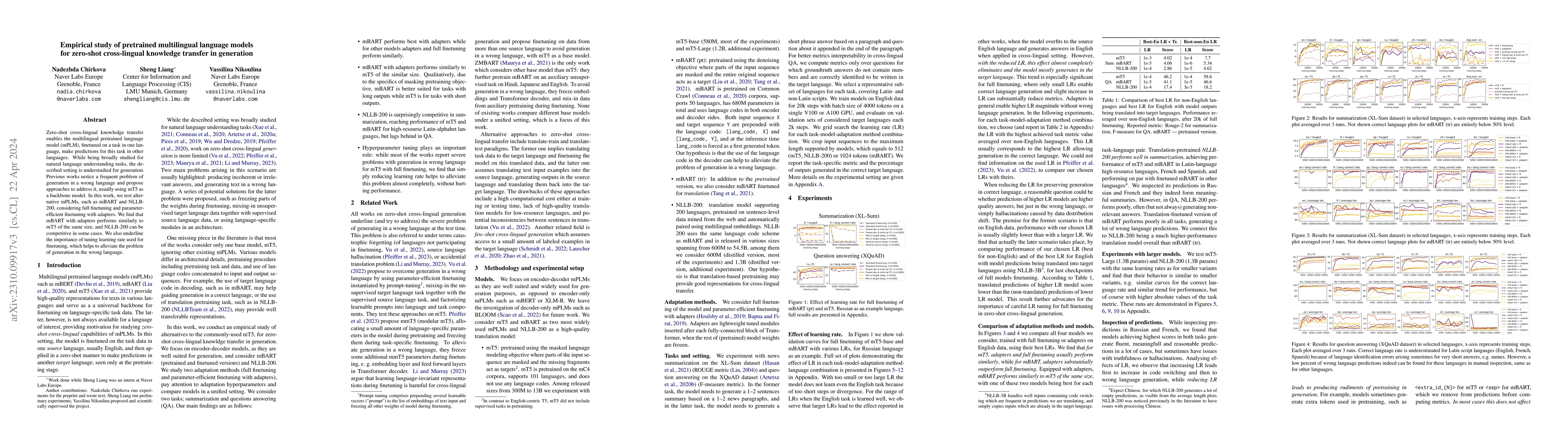 Thumbnail for Empirical study of pretrained multilingual language models for zero-shot
  cross-lingual knowledge transfer in generation