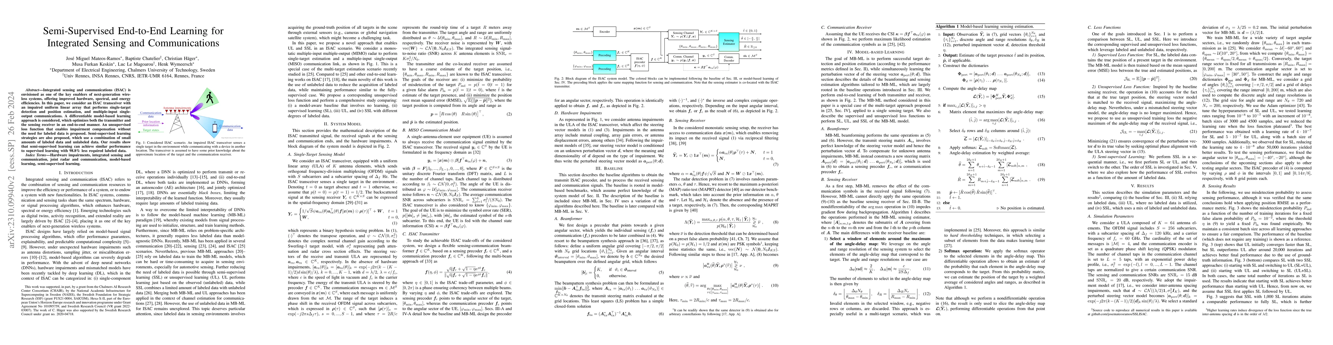 Thumbnail for Semi-Supervised End-to-End Learning for Integrated Sensing and
  Communications