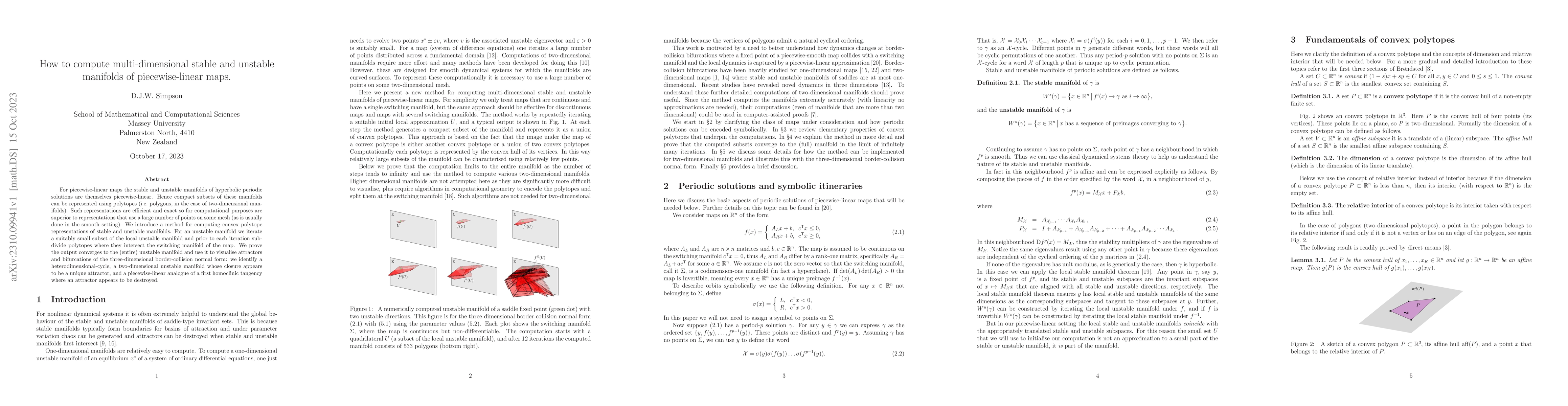 Thumbnail for How to compute multi-dimensional stable and unstable manifolds of
  piecewise-linear maps