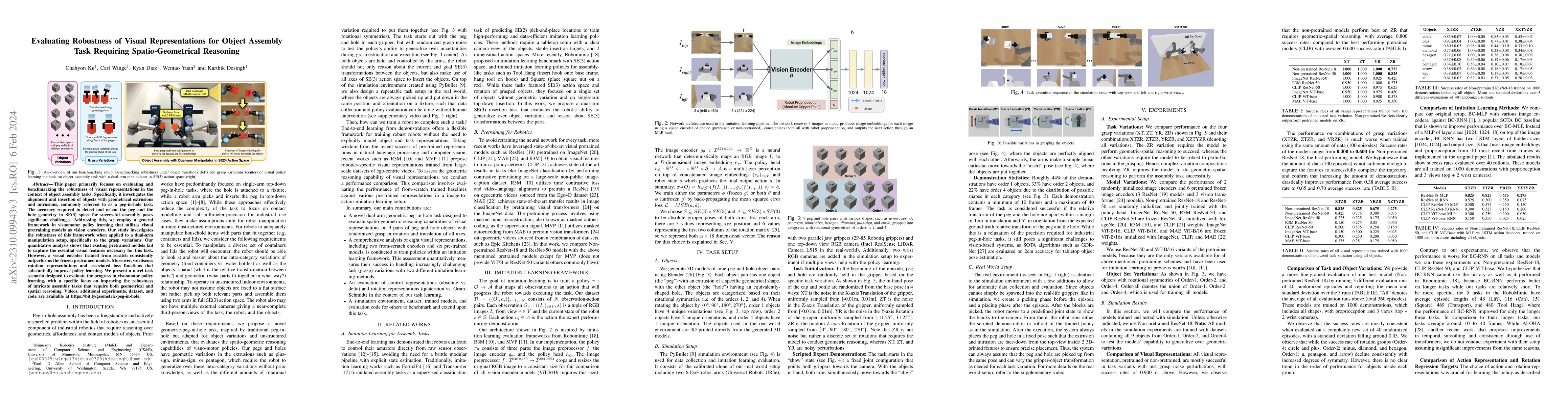 Thumbnail for Evaluating Robustness of Visual Representations for Object Assembly Task
  Requiring Spatio-Geometrical Reasoning