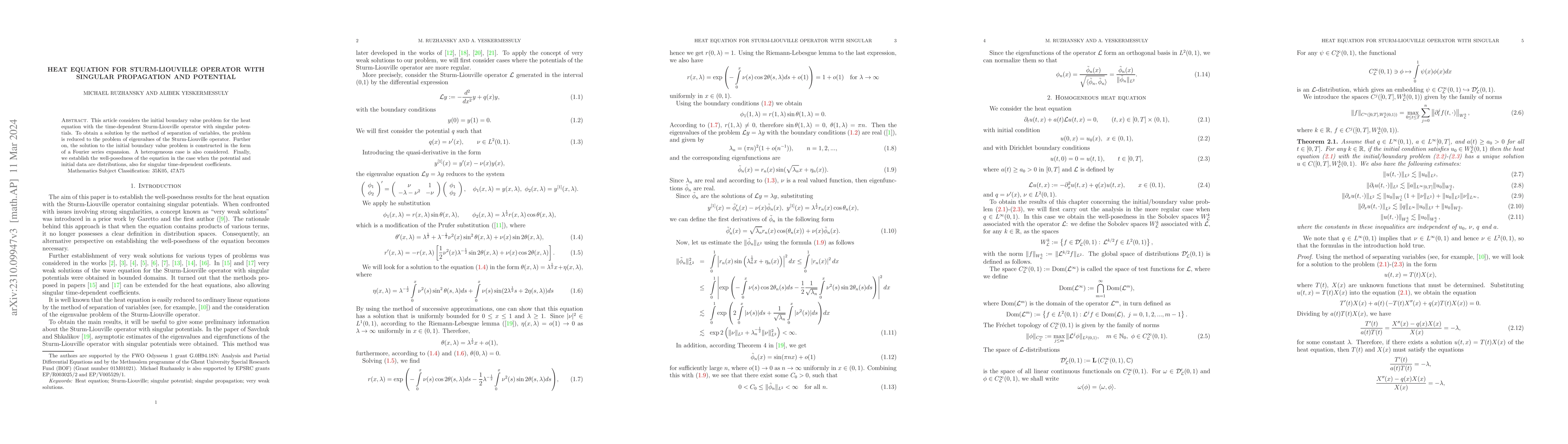 Thumbnail for Heat equation for Sturm-Liouville operator with singular propagation and
  potential