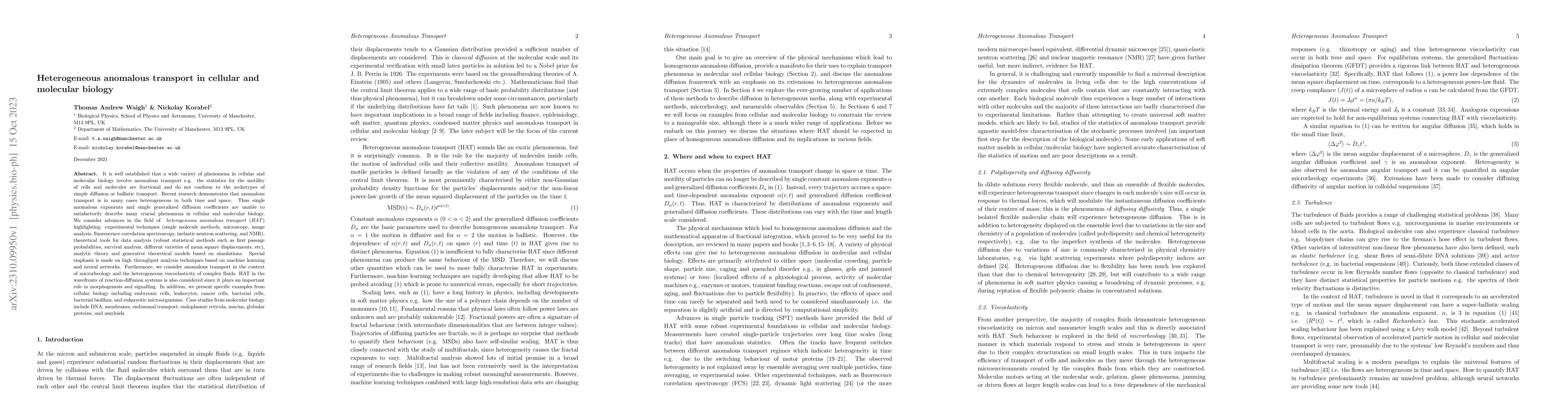 Thumbnail for Heterogeneous anomalous transport in cellular and molecular biology
