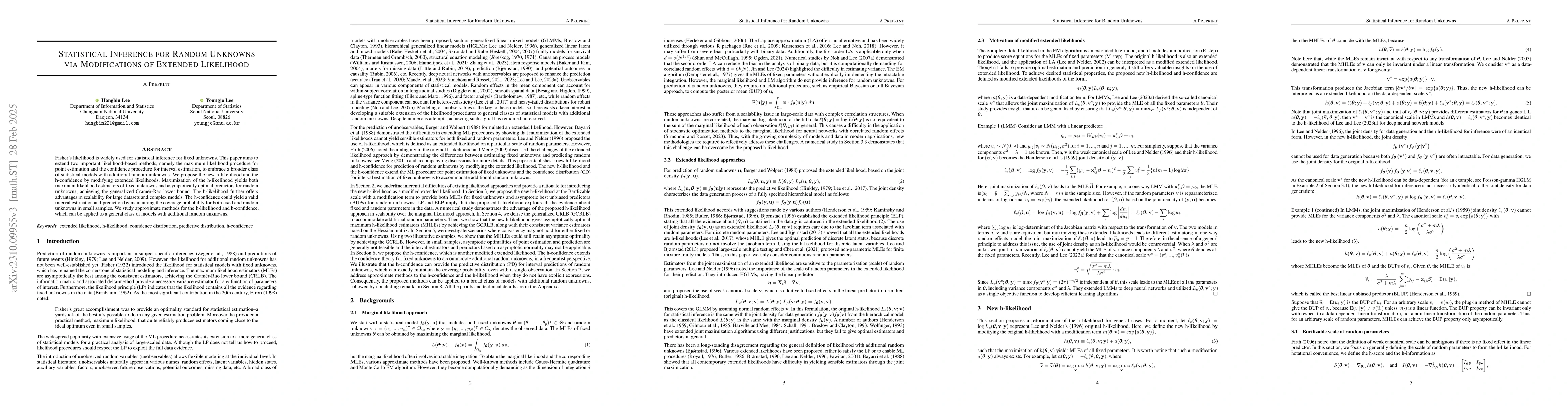 Thumbnail for On the Statistical Foundations of H-likelihood for Unobserved Random
  Variables