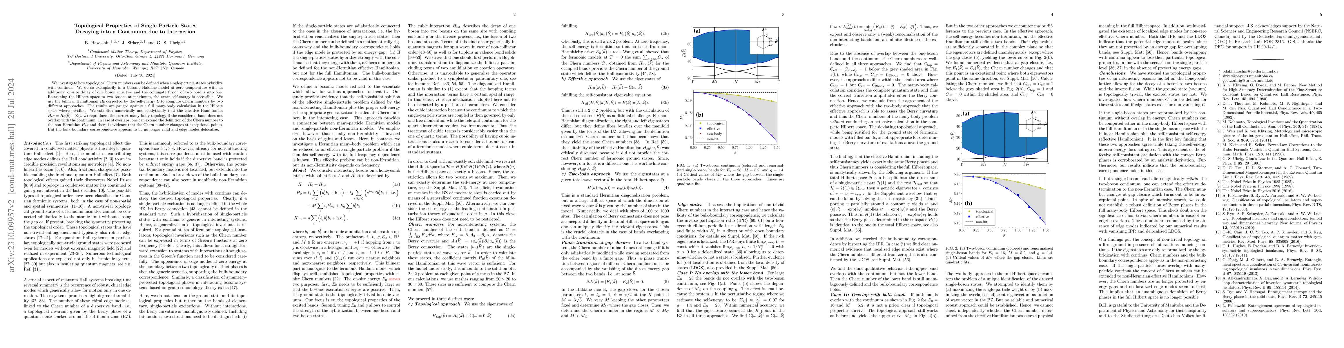Thumbnail for Topological Properties of Single-Particle States Decaying into a
  Continuum due to Interaction