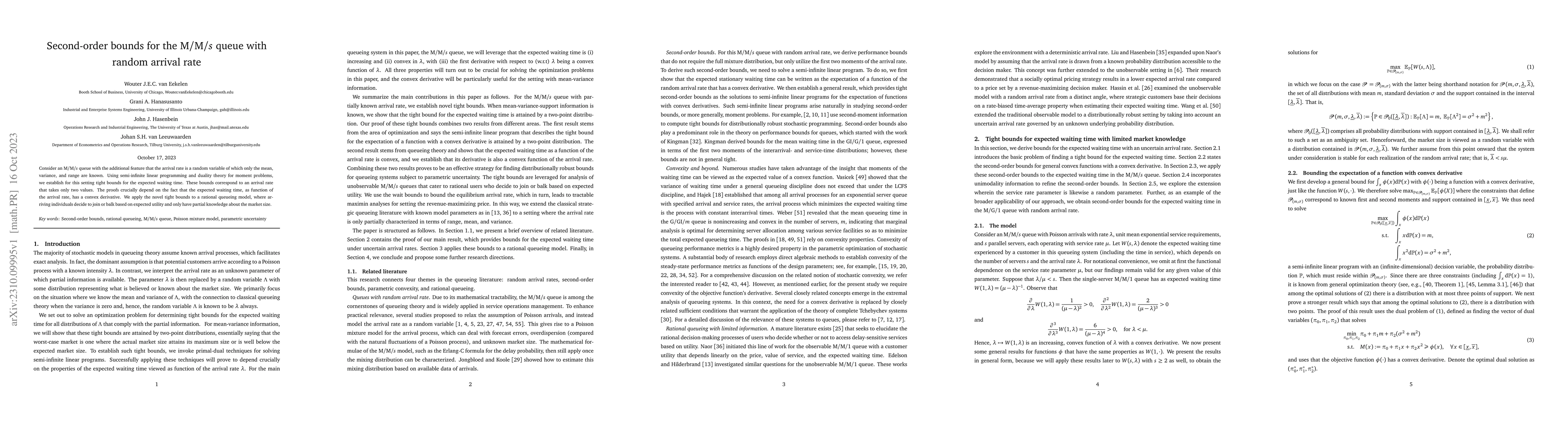Thumbnail for Second-order bounds for the M/M/$s$ queue with random arrival rate
