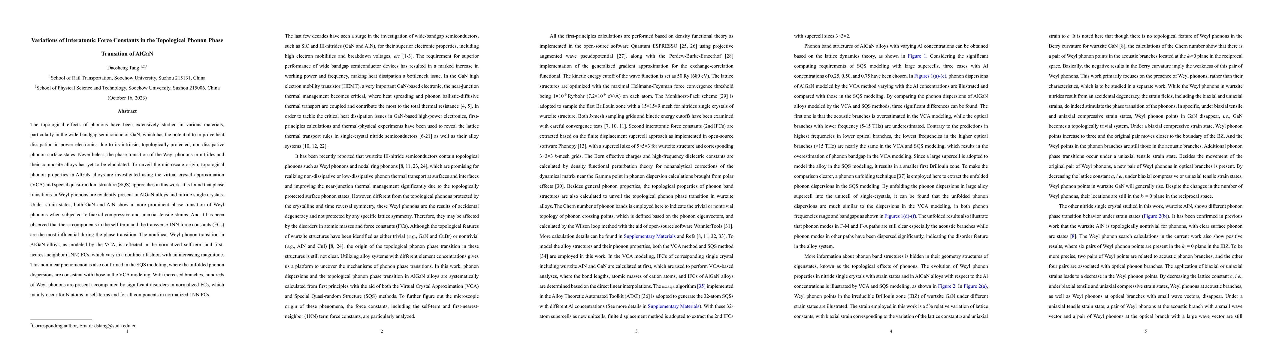 Thumbnail for Variations of Interatomic Force Constants in the Topological Phonon
  Phase Transition of AlGaN