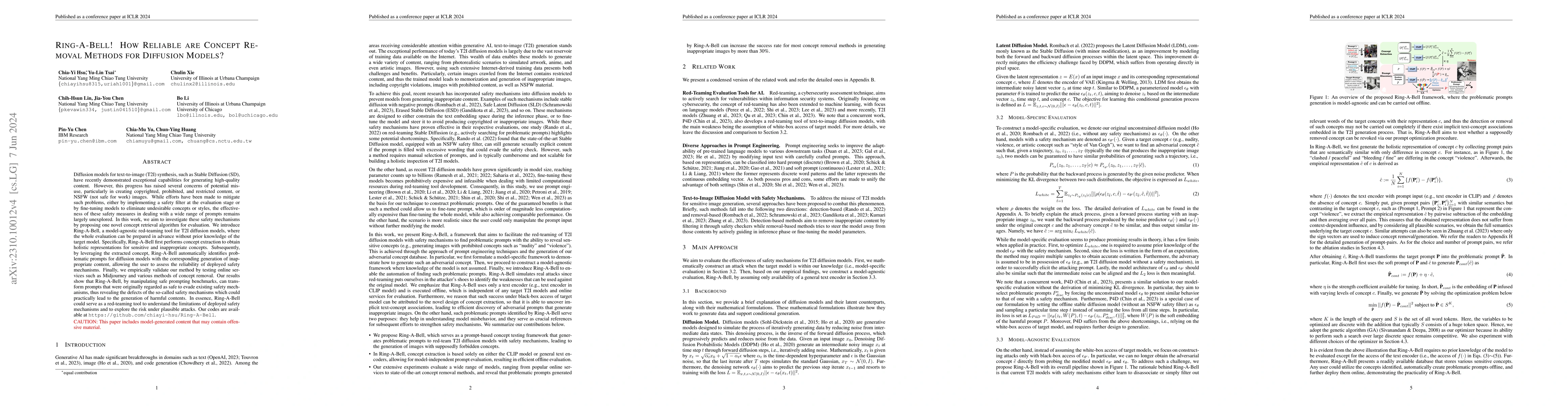 Thumbnail for Ring-A-Bell! How Reliable are Concept Removal Methods for Diffusion
  Models?