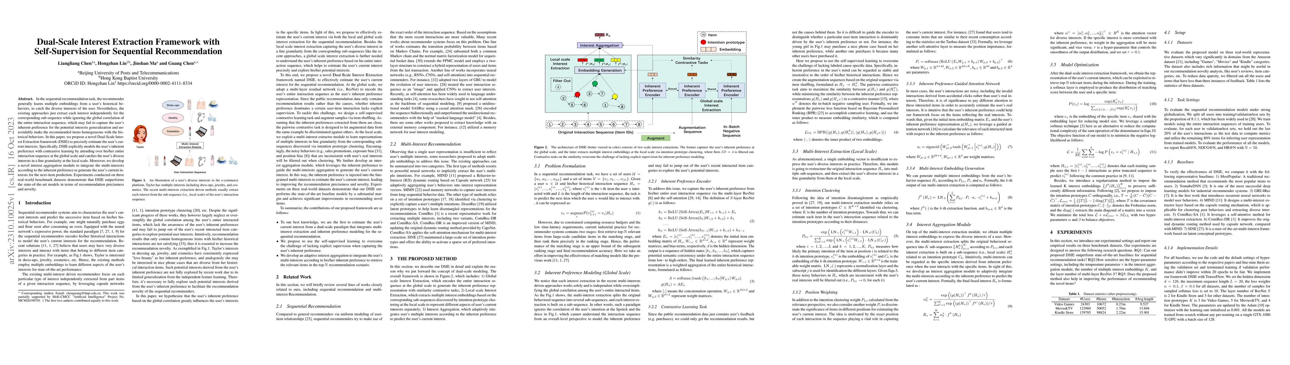 Thumbnail for Dual-Scale Interest Extraction Framework with Self-Supervision for
  Sequential Recommendation