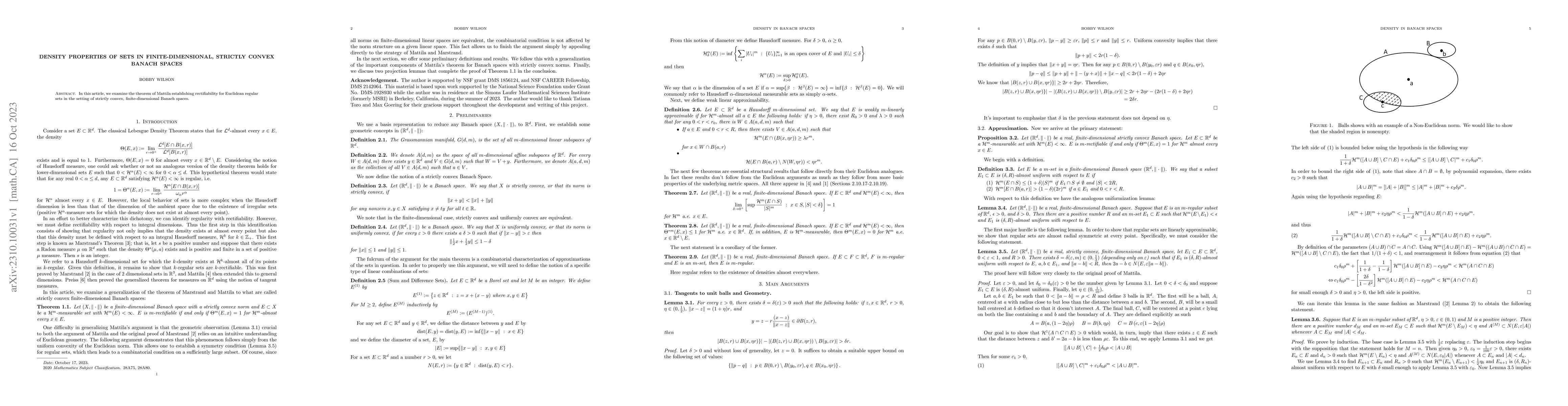 Thumbnail for Density Properties of Sets in Finite-Dimensional, Strictly Convex Banach
  Spaces