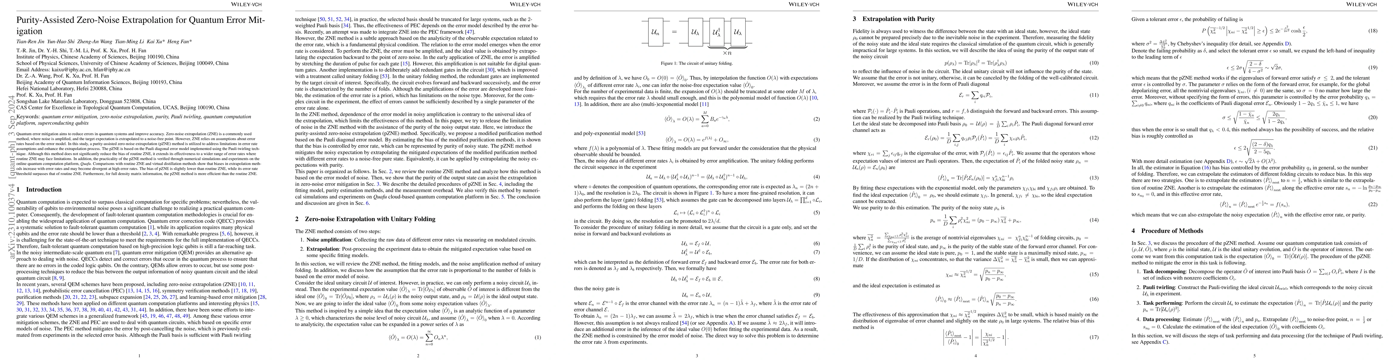 Thumbnail for Zero-noise Extrapolation Assisted with Purity for Quantum Error
  Mitigation