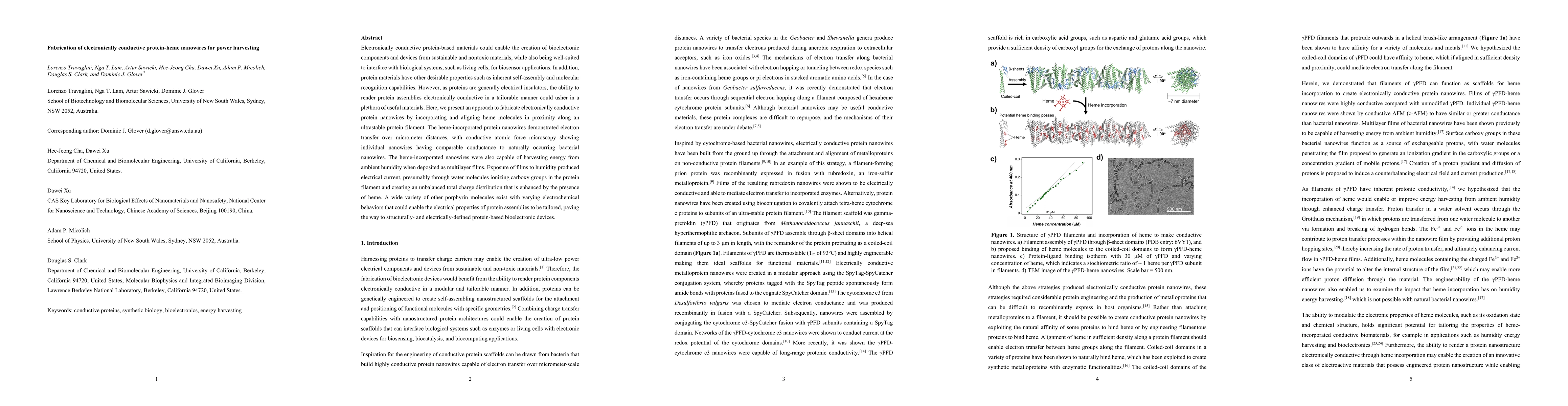 Thumbnail for Fabrication of electronically conductive protein-heme nanowires for
  power harvesting