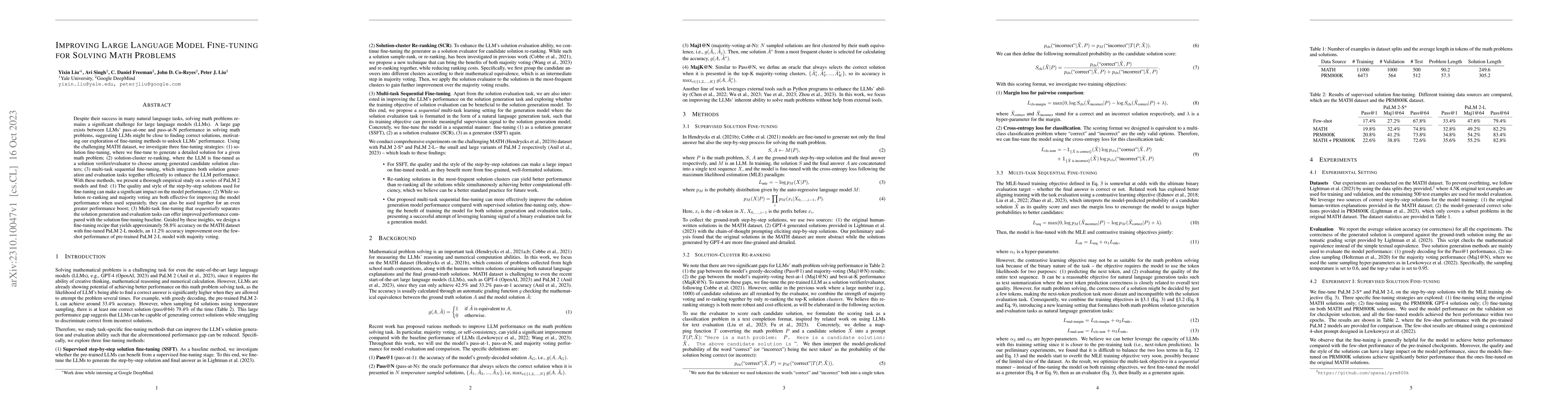 Thumbnail for Improving Large Language Model Fine-tuning for Solving Math Problems
