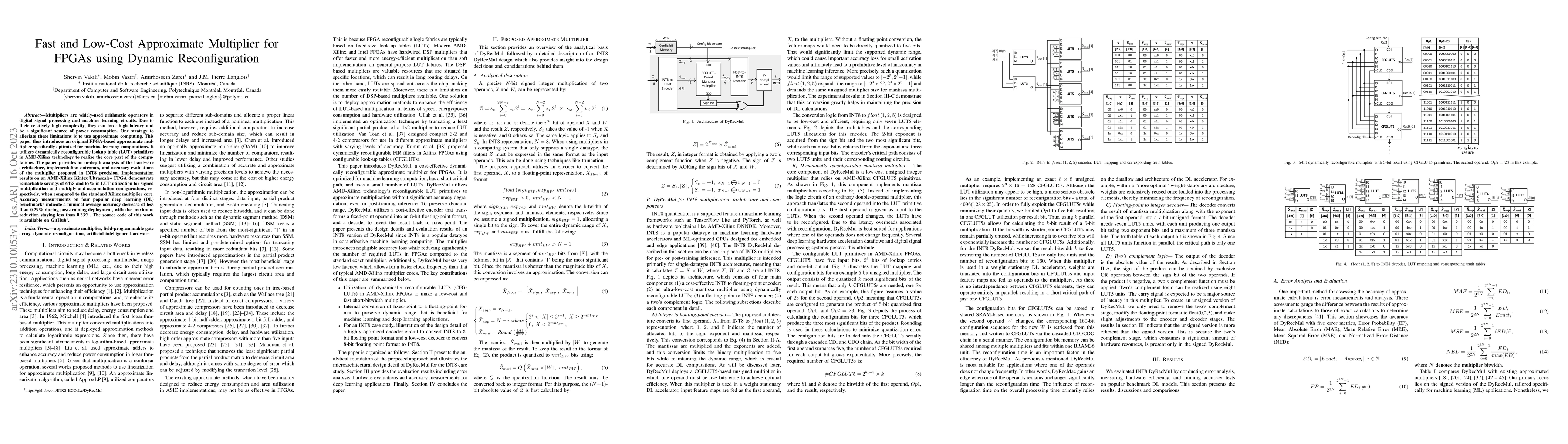 Thumbnail for Fast and Low-Cost Approximate Multiplier for FPGAs using Dynamic
  Reconfiguration