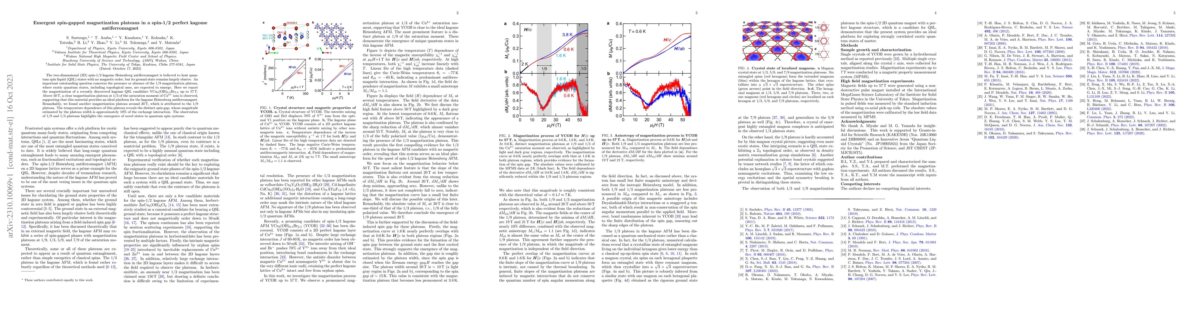 Thumbnail for Emergent spin-gapped magnetization plateaus in a spin-1/2 perfect kagome
  antiferromagnet