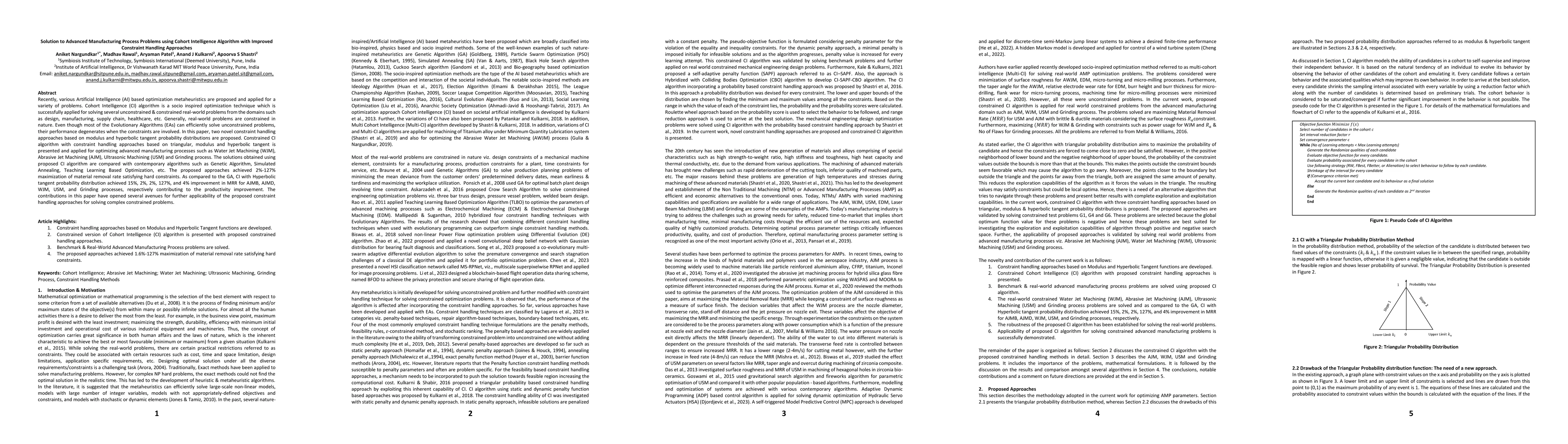 Thumbnail for Solution to Advanced Manufacturing Process Problems using Cohort
  Intelligence Algorithm with Improved Constraint Handling Approaches