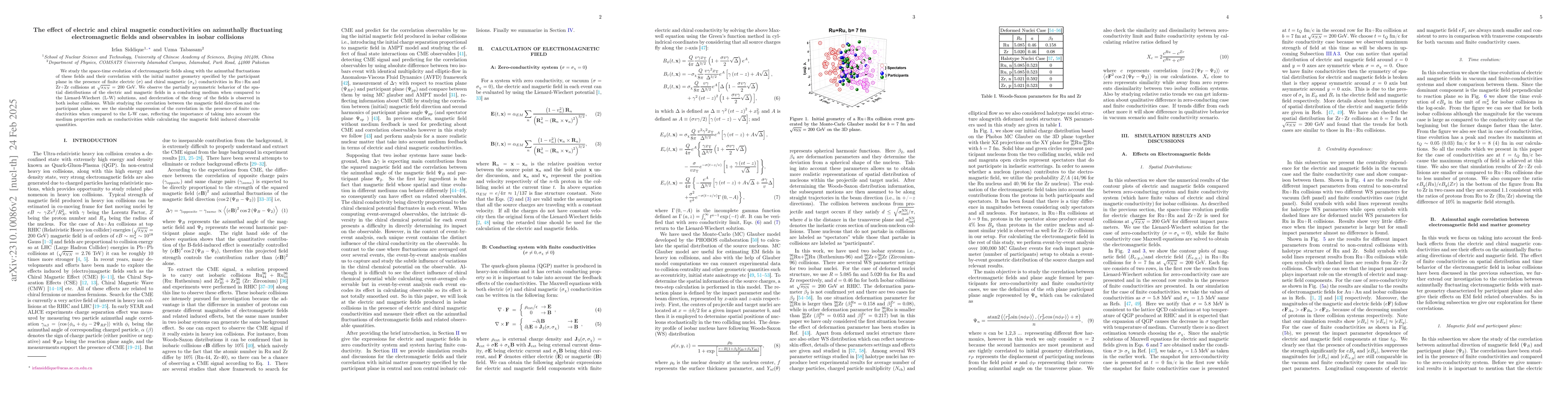 Thumbnail for The effect of electric and chiral magnetic conductivities on azimuthally
  fluctuating electromagnetic fields and observables in isobar collisions