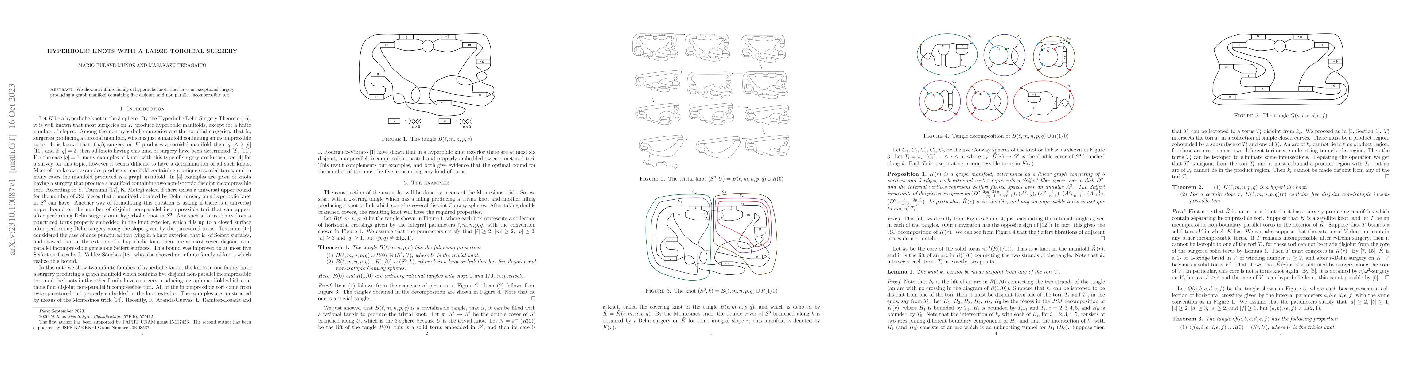 Thumbnail for Hyperbolic knots with a large toroidal surgery