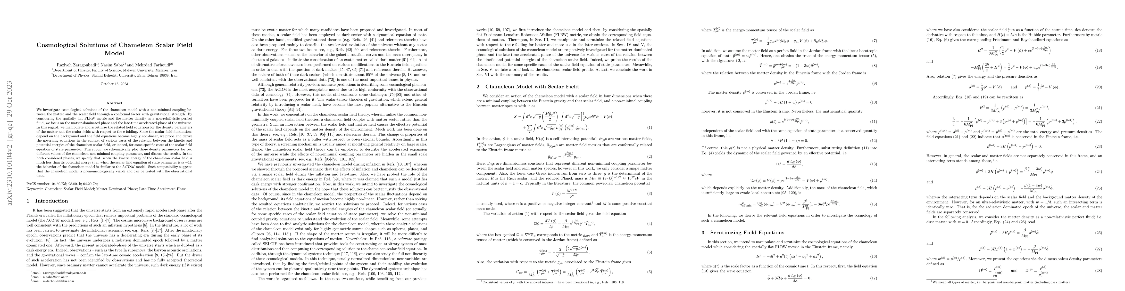 Thumbnail for Cosmological Solutions of Chameleon Scalar Field Model