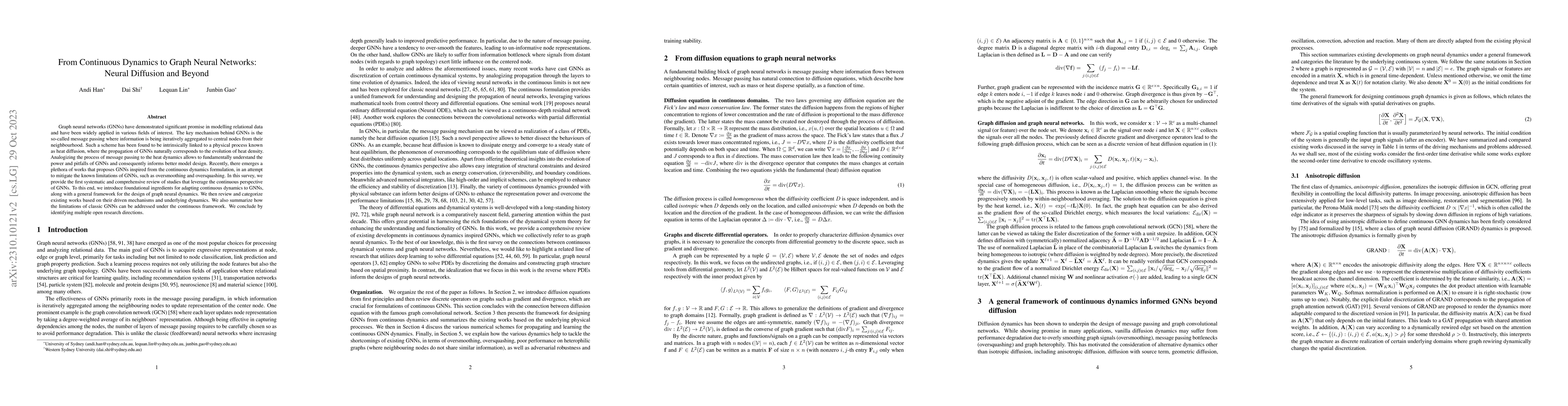 Thumbnail for From Continuous Dynamics to Graph Neural Networks: Neural Diffusion and
  Beyond