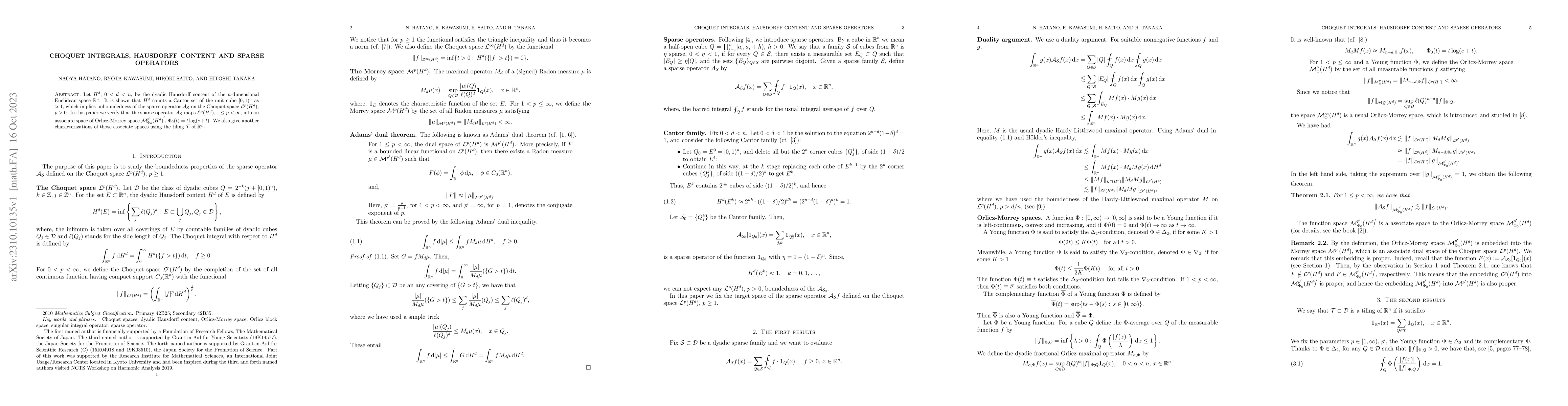 Thumbnail for Choquet integrals, Hausdorff content and sparse operators