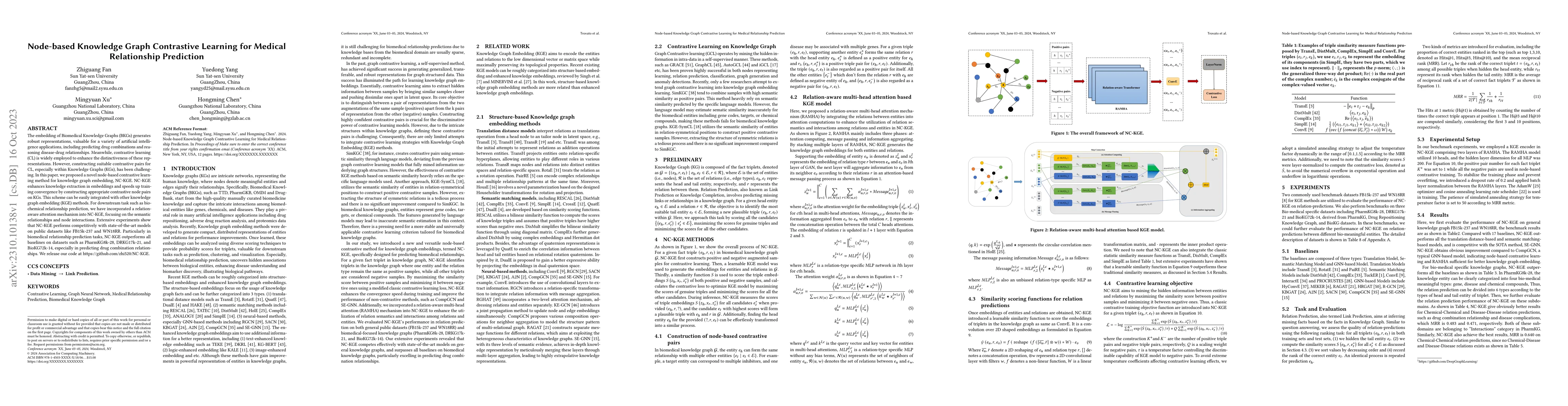 Thumbnail for Node-based Knowledge Graph Contrastive Learning for Medical Relationship
  Prediction