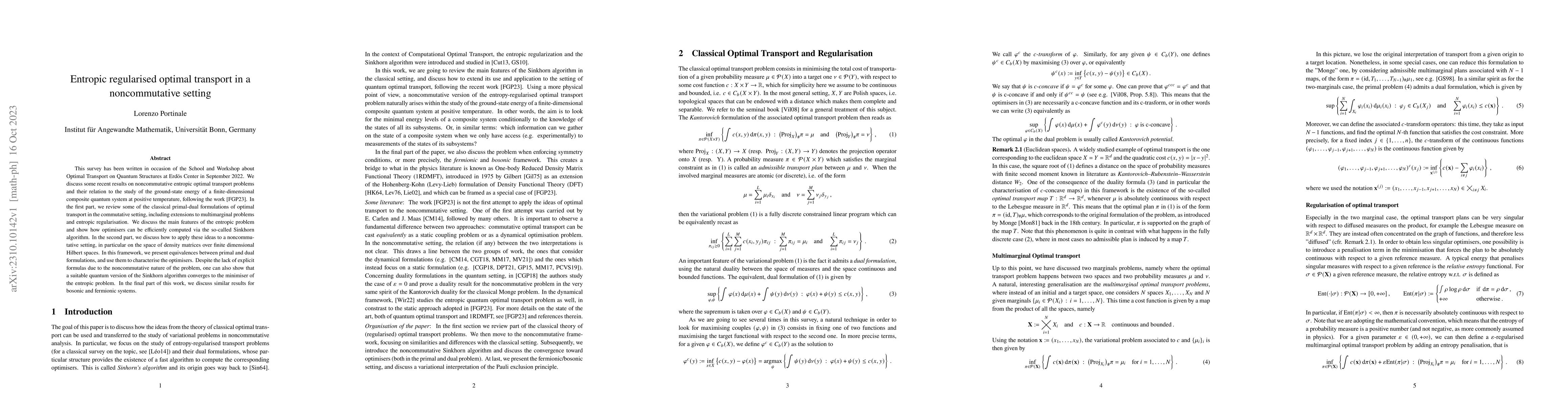 Thumbnail for Entropic regularised optimal transport in a noncommutative setting