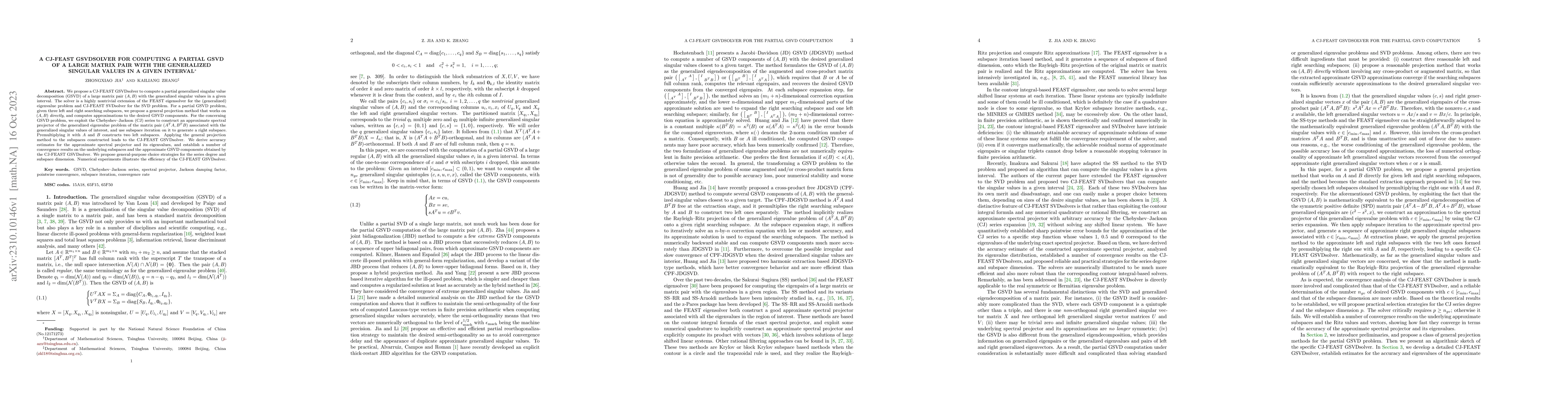 Thumbnail for A CJ-FEAST GSVDsolver for computing a partial GSVD of a large matrix
  pair with the generalized singular values in a given interval