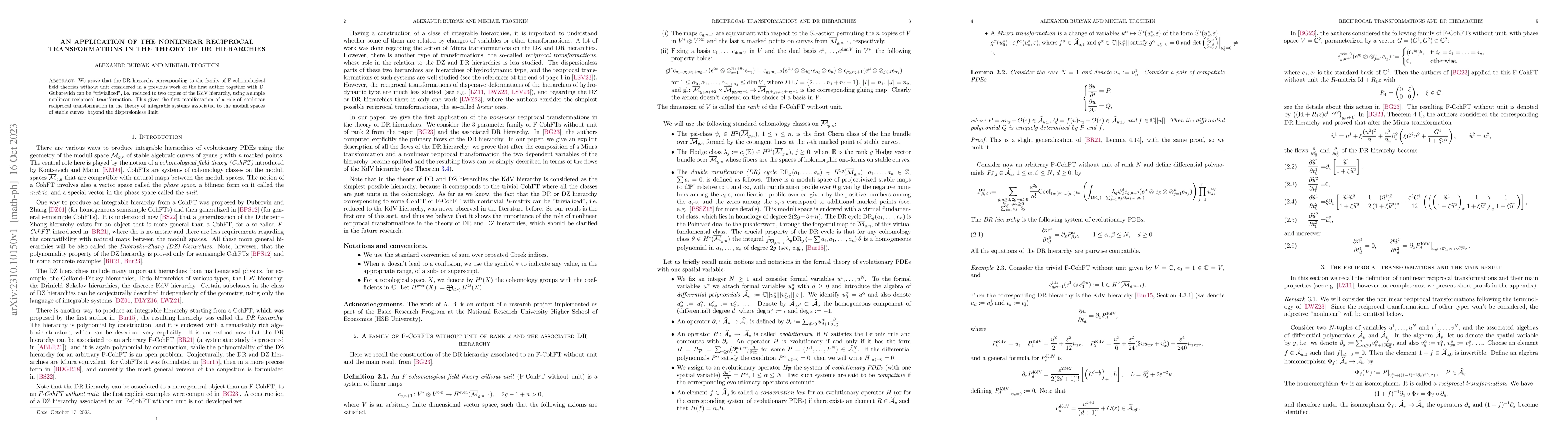 Thumbnail for An application of the nonlinear reciprocal transformations in the theory
  of DR hierarchies