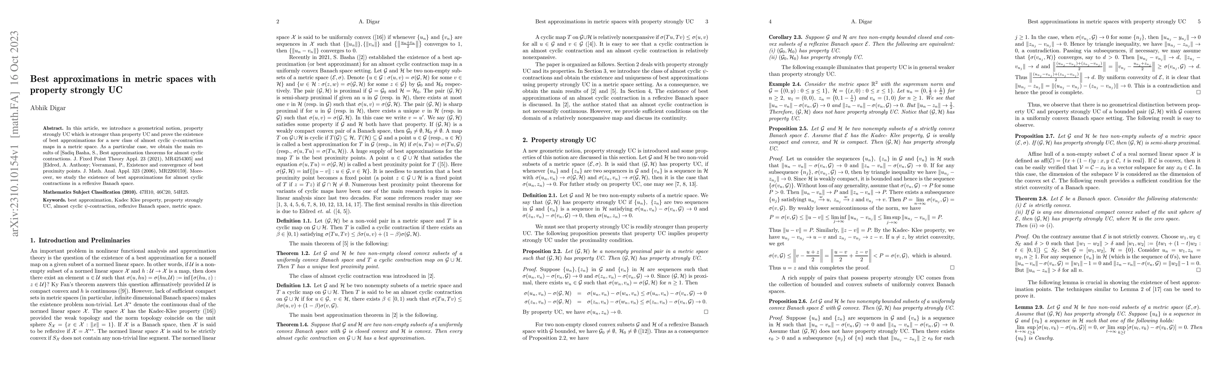Thumbnail for Best approximations in metric spaces with property strongly UC