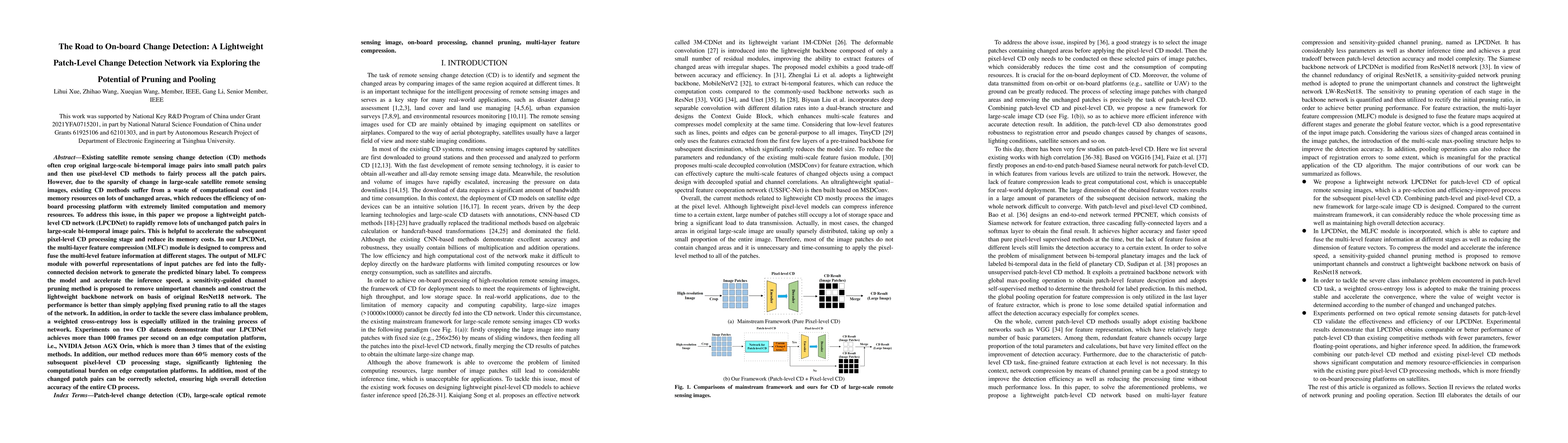 Thumbnail for The Road to On-board Change Detection: A Lightweight Patch-Level Change
  Detection Network via Exploring the Potential of Pruning and Pooling