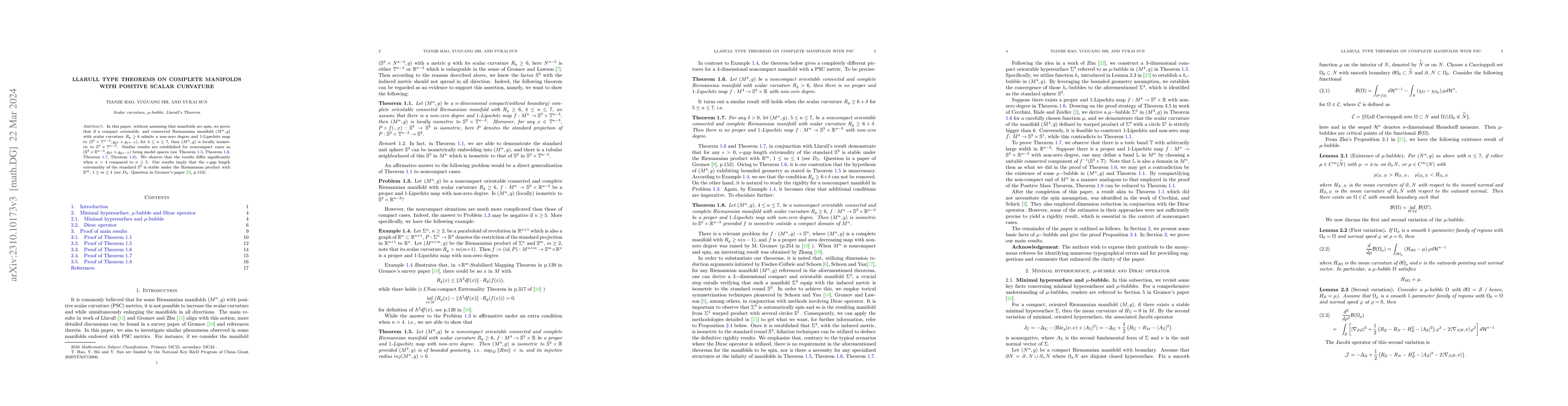 Thumbnail for Llarull type theorems on complete manifolds with positive scalar
  curvature