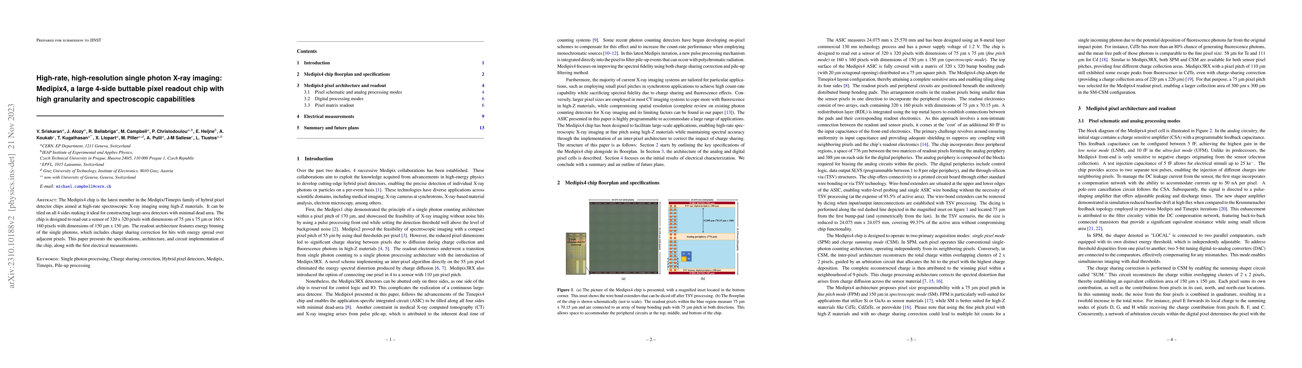 Thumbnail for High-rate, high-resolution single photon X-ray imaging: Medipix4, a
  large 4-side buttable pixel readout chip with high granularity and
  spectroscopic capabilities