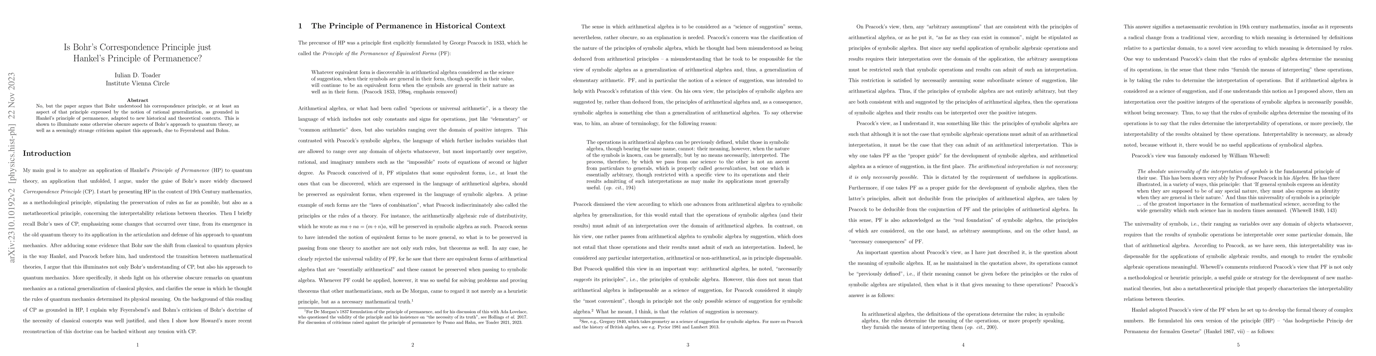 Thumbnail for Is Bohr's Correspondence Principle just Hankel's Principle of
  Permanence?