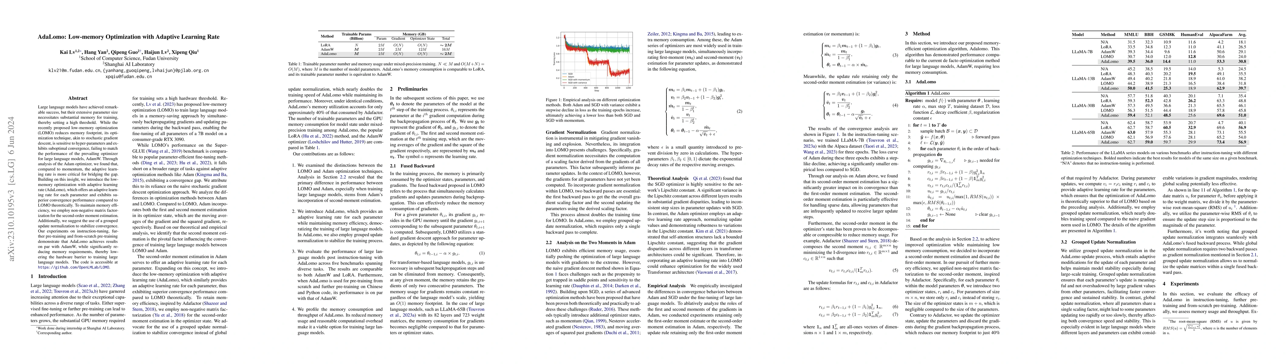 Thumbnail for AdaLomo: Low-memory Optimization with Adaptive Learning Rate