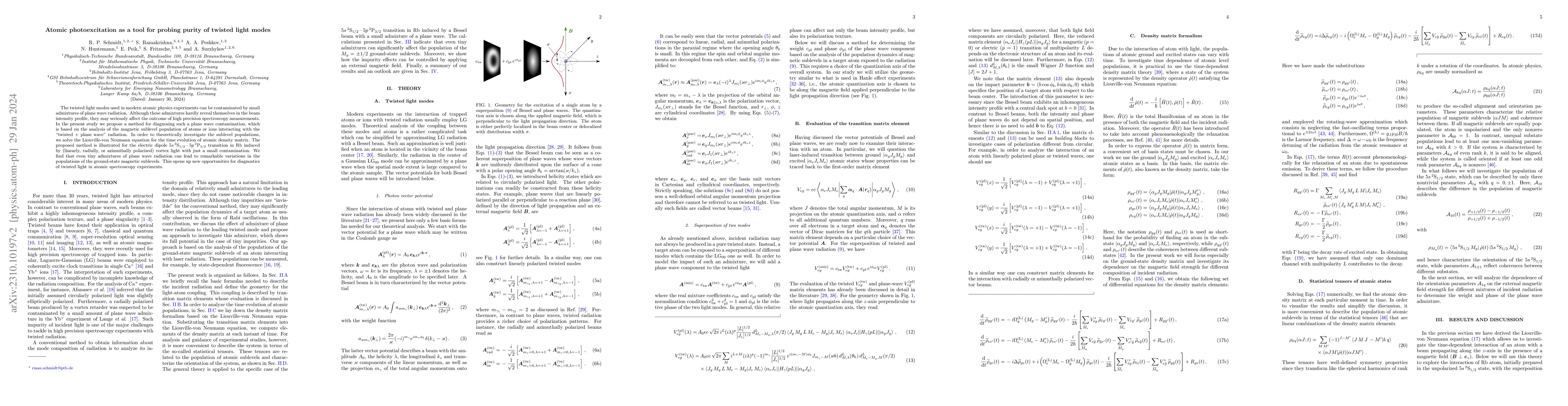 Thumbnail for Atomic photoexcitation as a tool for probing purity of twisted light
  modes