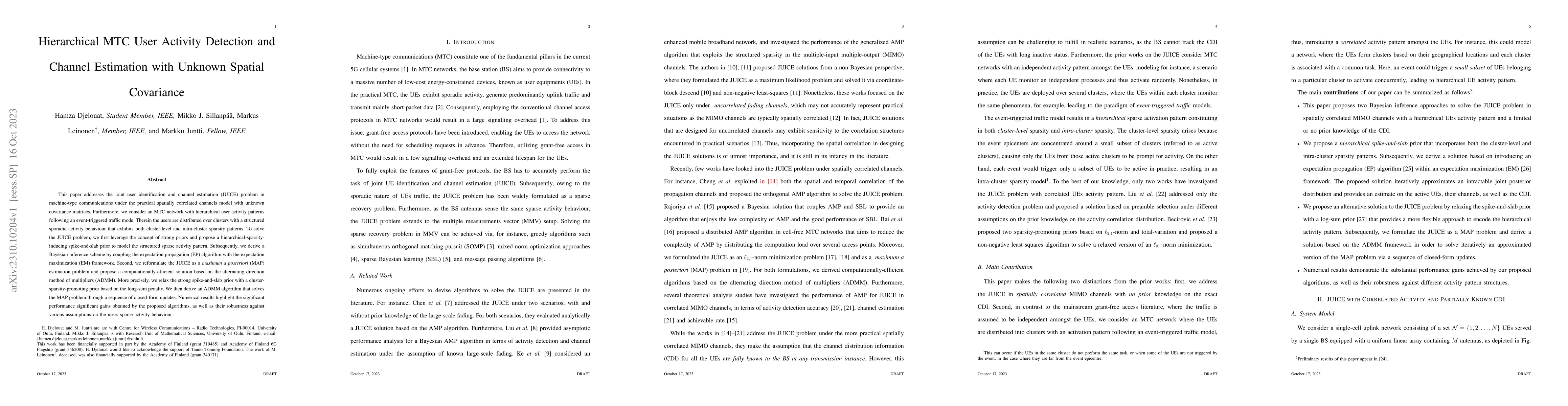 Thumbnail for Hierarchical MTC User Activity Detection and Channel Estimation with
  Unknown Spatial Covariance