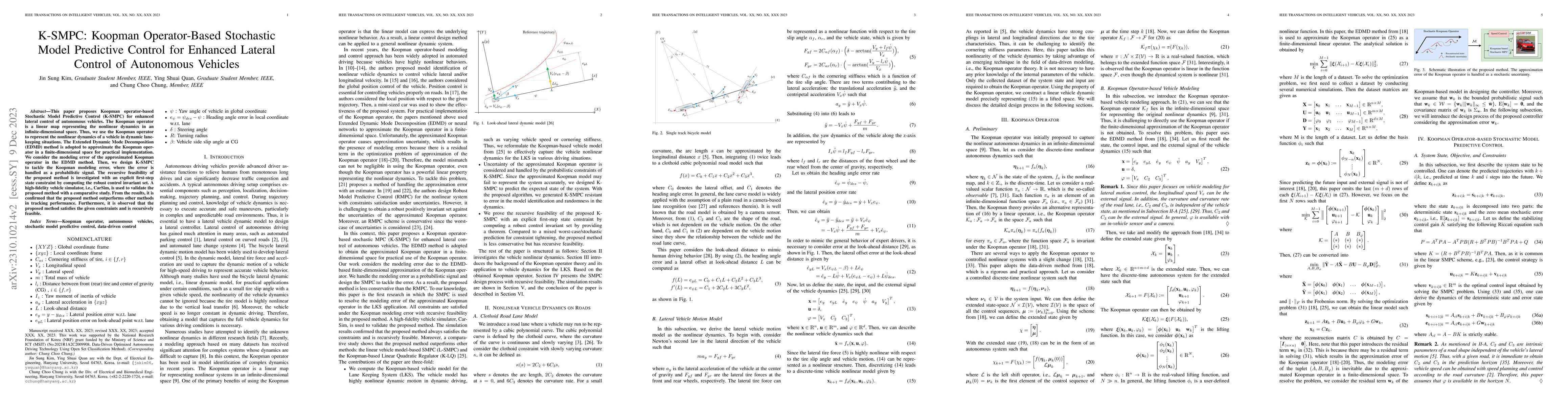 Thumbnail for K-SMPC: Koopman Operator-Based Stochastic Model Predictive Control for
  Enhanced Lateral Control of Autonomous Vehicles