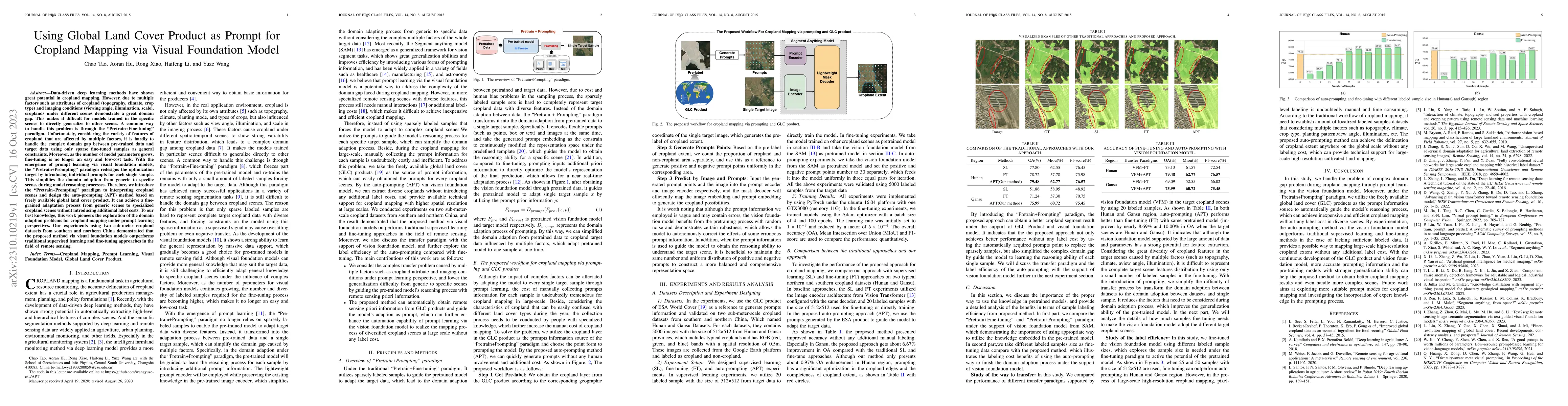 Thumbnail for Using Global Land Cover Product as Prompt for Cropland Mapping via
  Visual Foundation Model