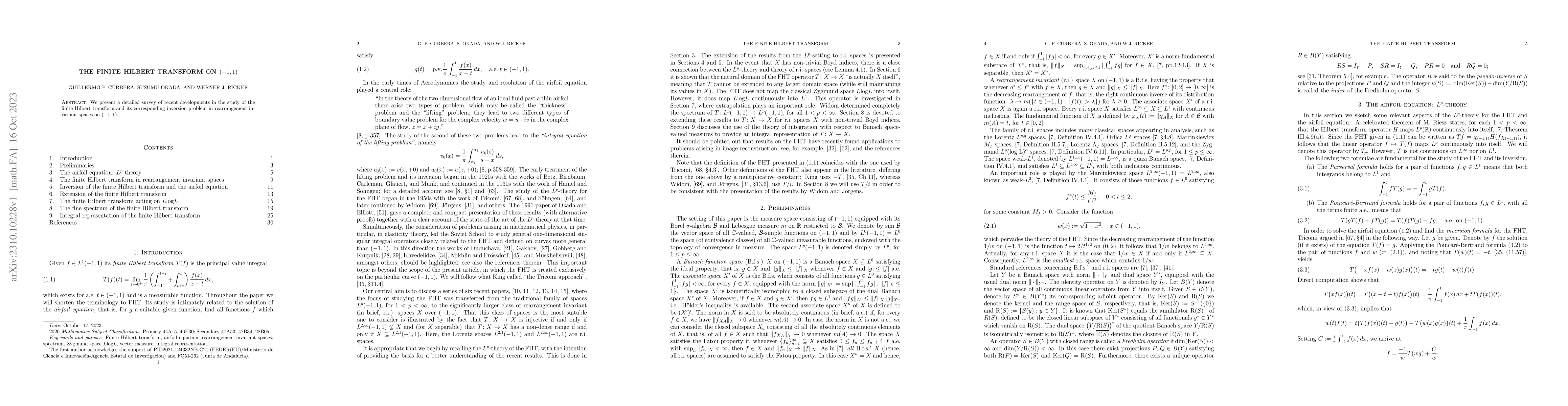 Thumbnail for The finite Hilbert transform on $(-1,1)$