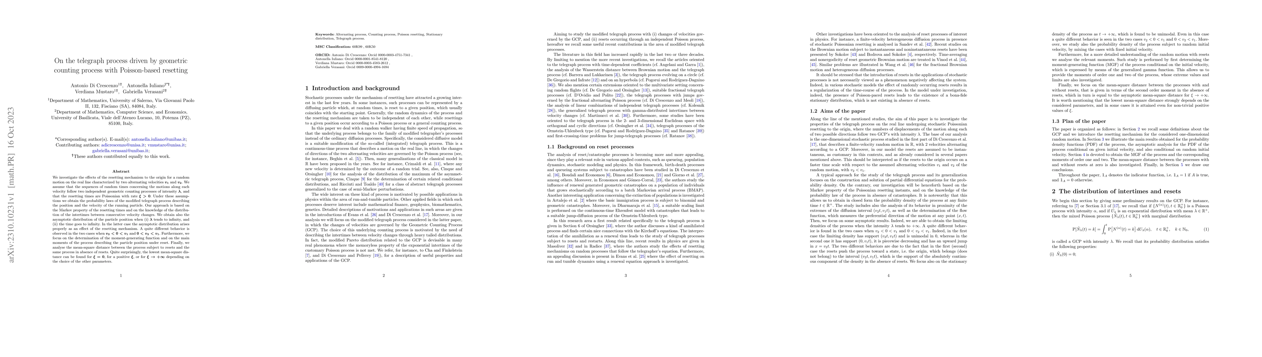 Thumbnail for On the telegraph process driven by geometric counting process with
  Poisson-based resetting