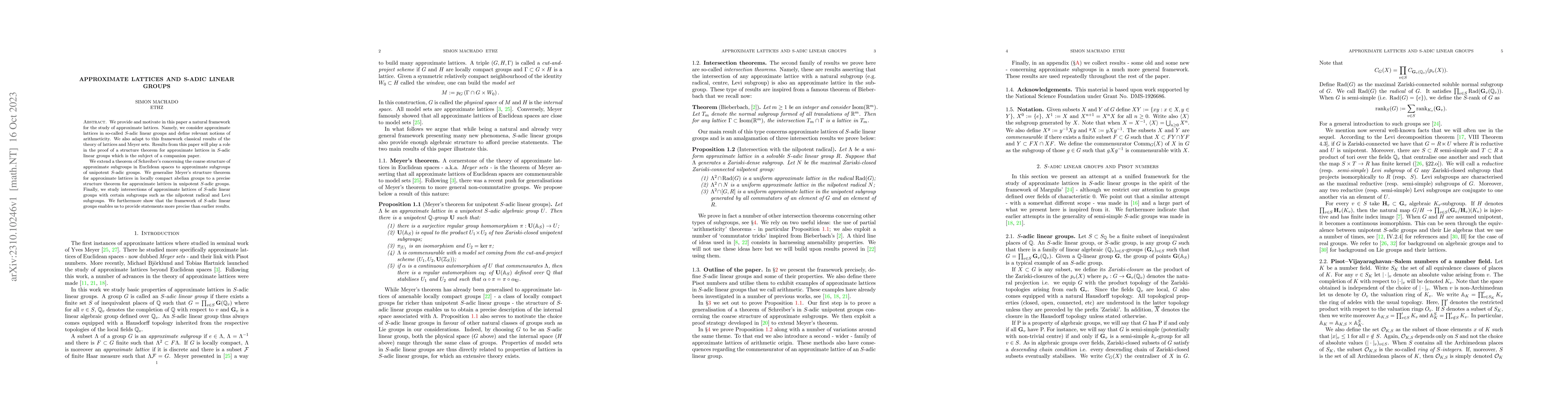 Thumbnail for Approximate lattices and S-adic linear groups