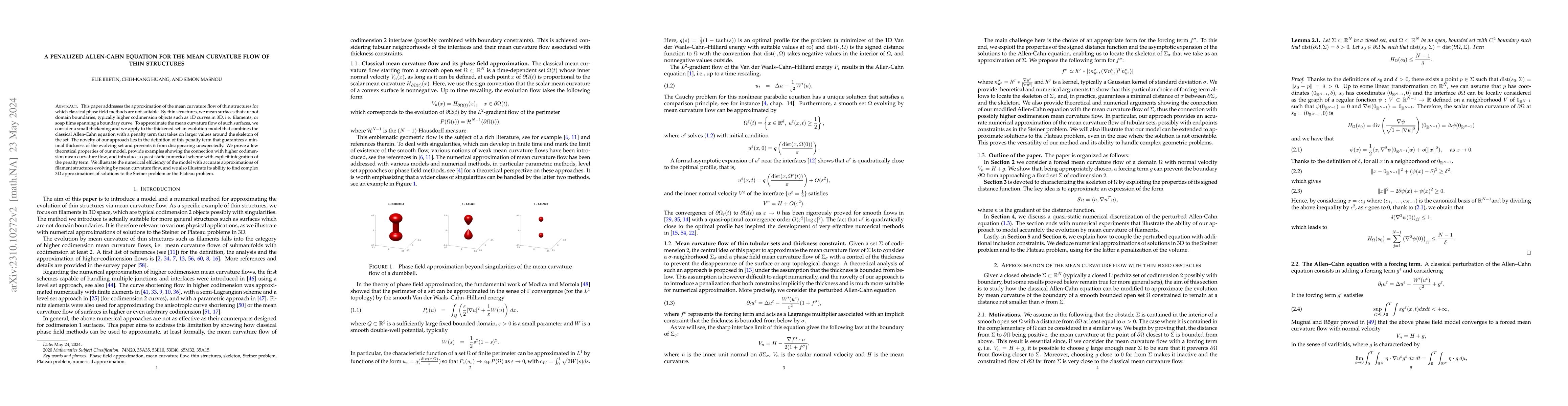 Thumbnail for A penalized Allen-Cahn equation for the mean curvature flow of thin
  structures